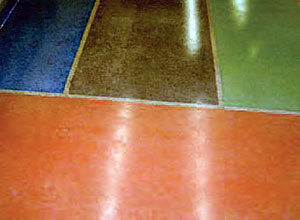 Examples of stains — blue, brown, green, orange