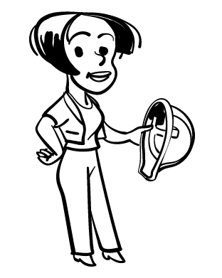 Cartoon of woman holding hard hat